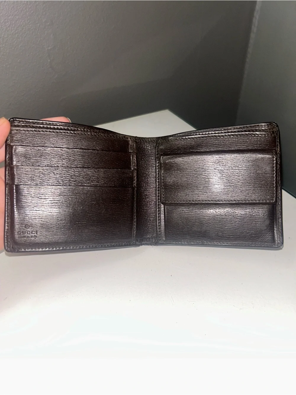 Vintage Gucci Dark Brown Leather G logo Bifold
